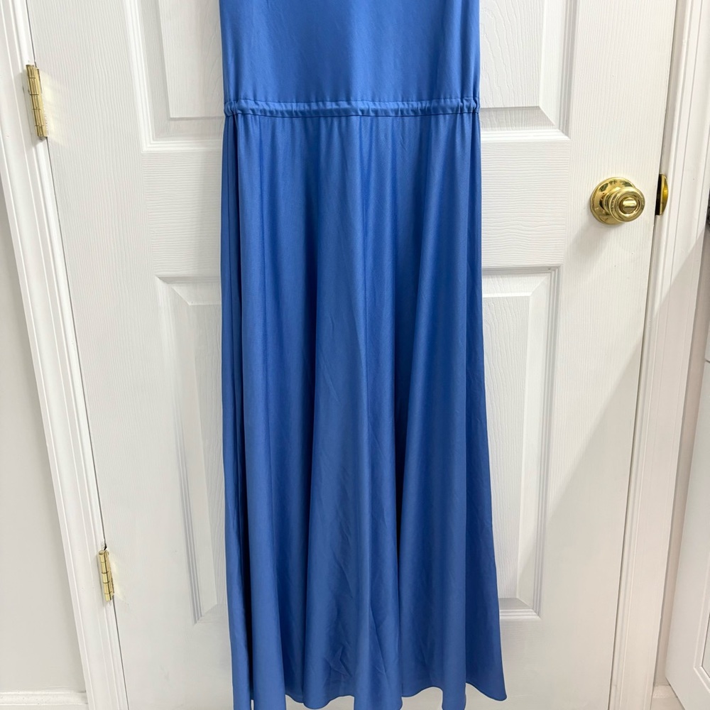 Diane von Furstenberg Silk Maxi Dress Size 6 Waist Tie Drape Neck Blue - Picture 7 of 8